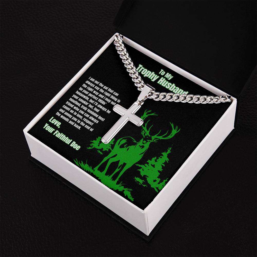 Your Faithful Doe Wife To Husband Hunting Theme Mens Cross Necklace Message Card Gift