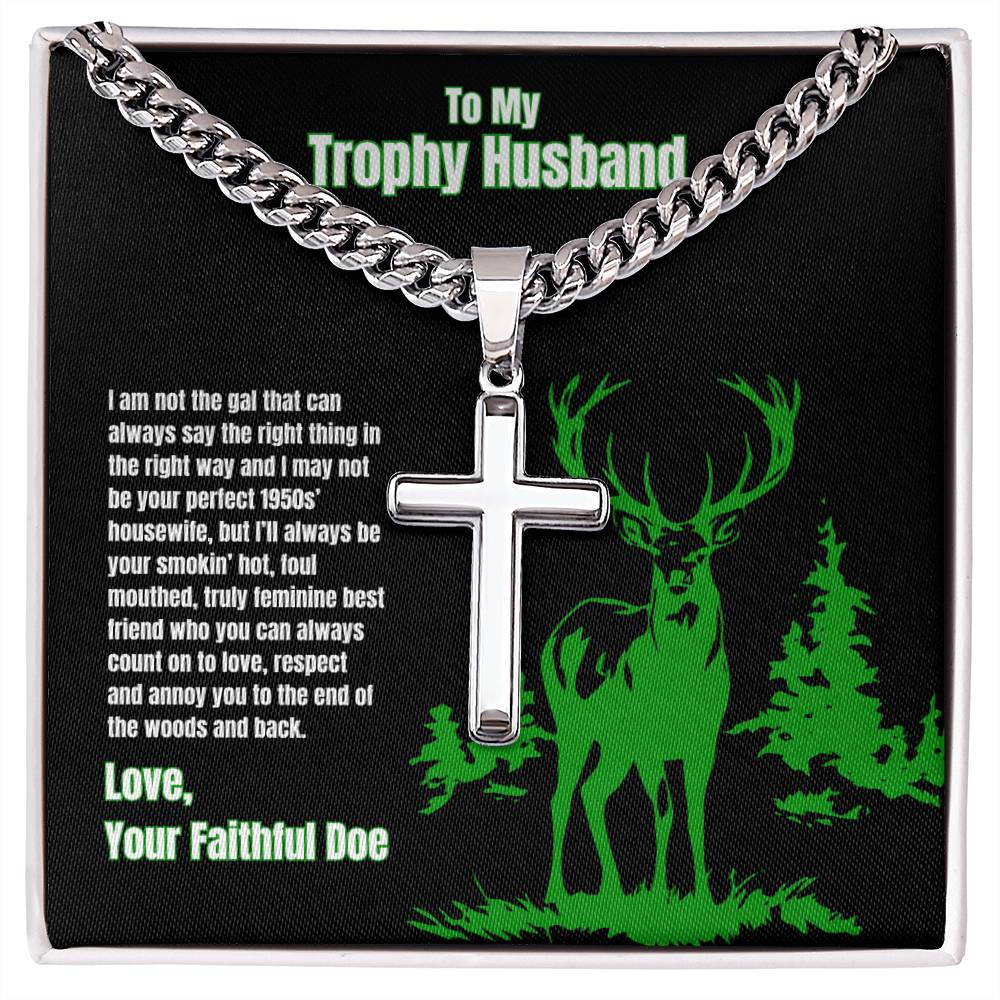 Your Faithful Doe Wife To Husband Hunting Theme Mens Cross Necklace Message Card Gift