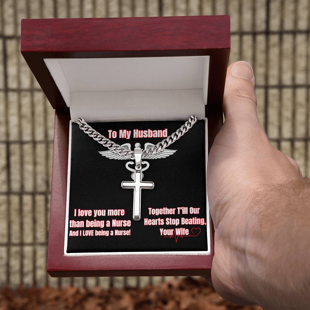 ILY More Nurse Wife To Husband Mens Cross Necklace Message Card Gift