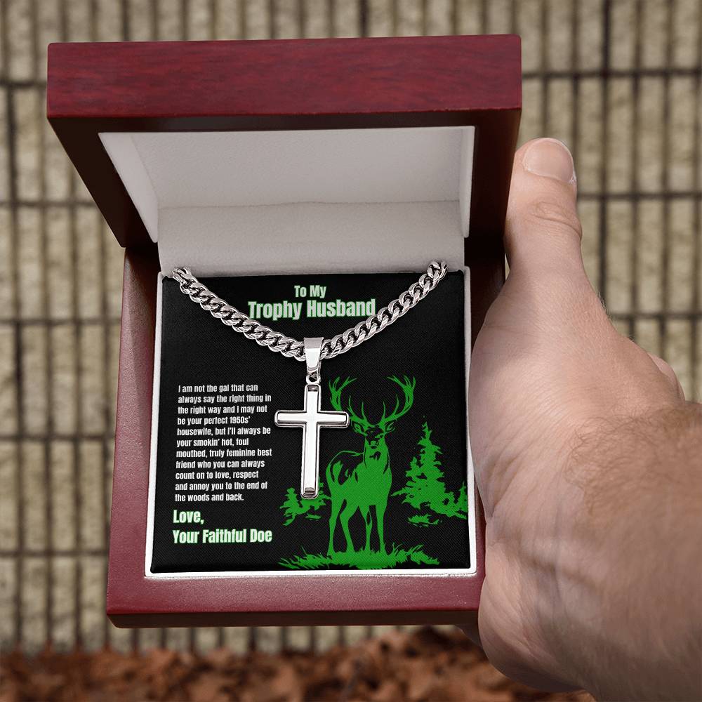 Your Faithful Doe Wife To Husband Hunting Theme Mens Cross Necklace Message Card Gift