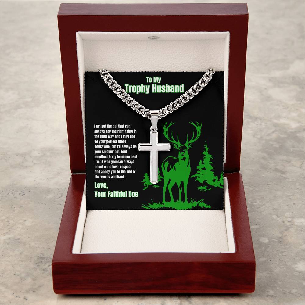 Your Faithful Doe Wife To Husband Hunting Theme Mens Cross Necklace Message Card Gift