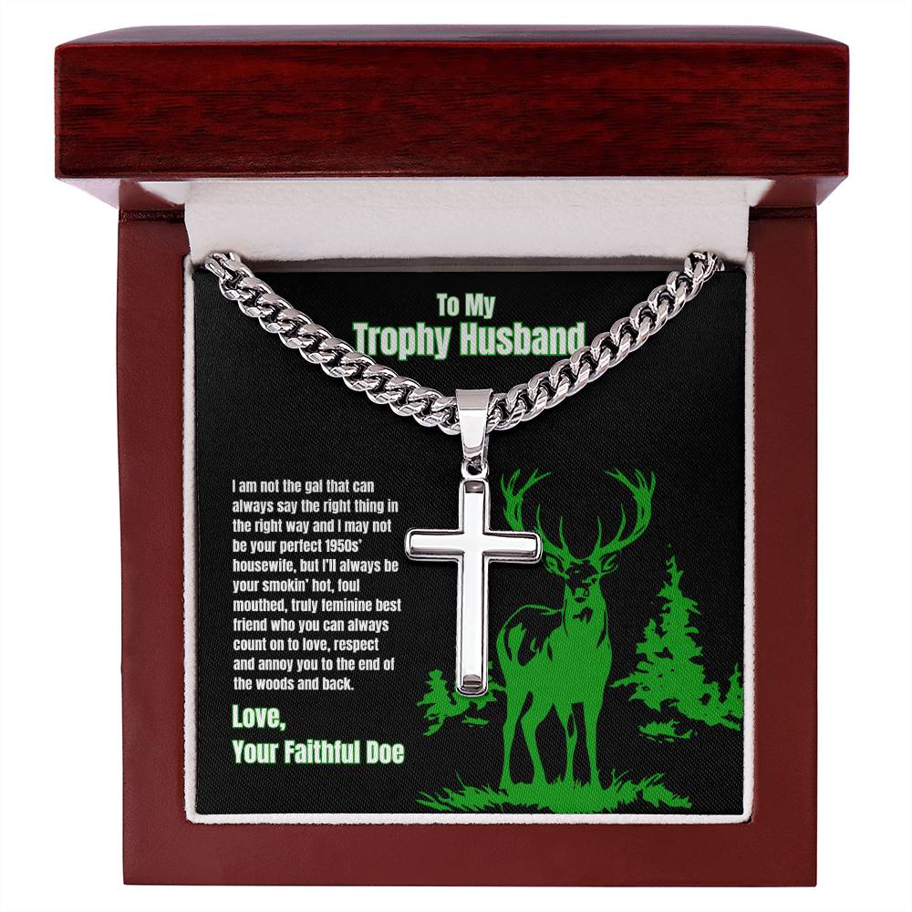 Your Faithful Doe Wife To Husband Hunting Theme Mens Cross Necklace Message Card Gift