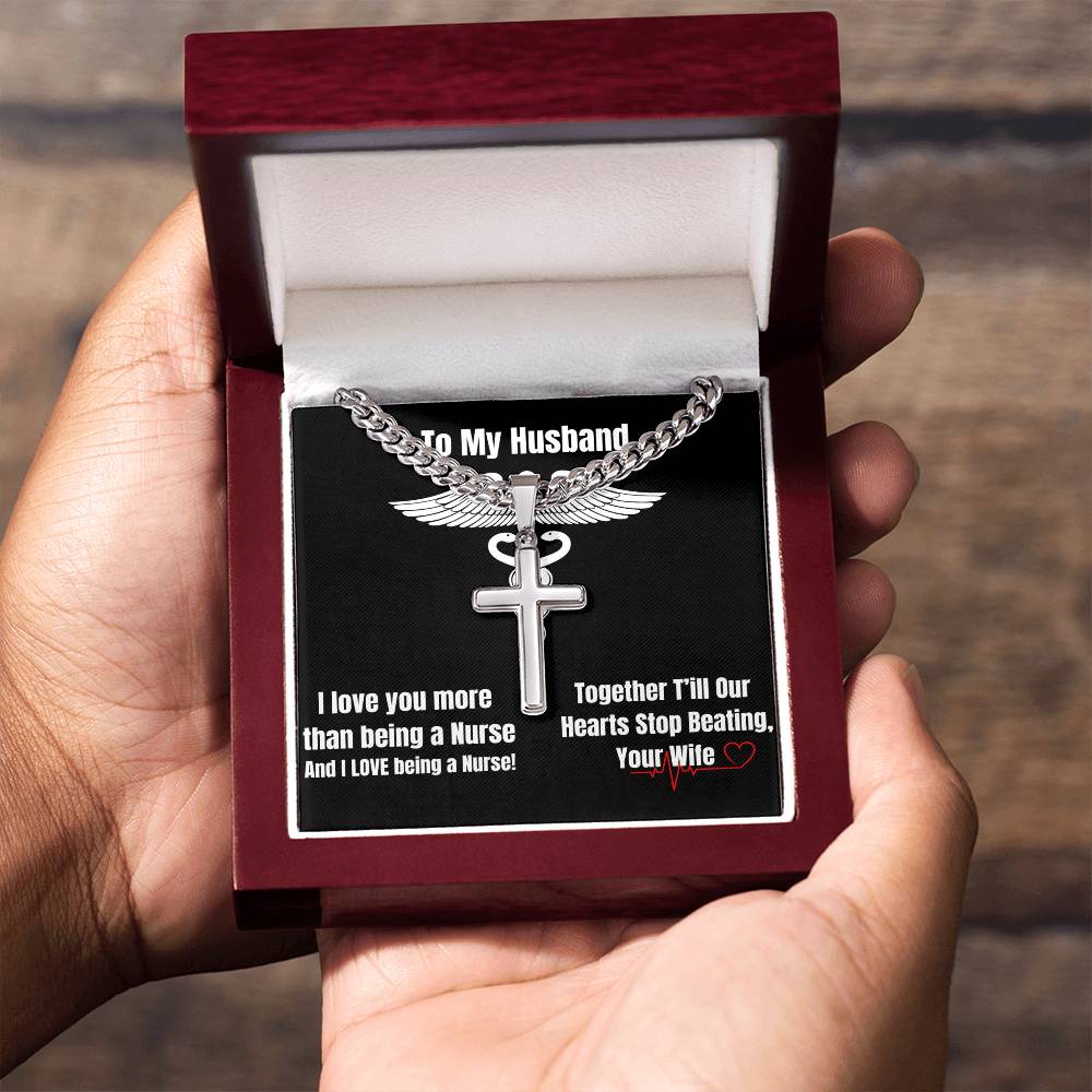 ILY More Nurse Wife To Husband Mens Cross Necklace Message Card Gift