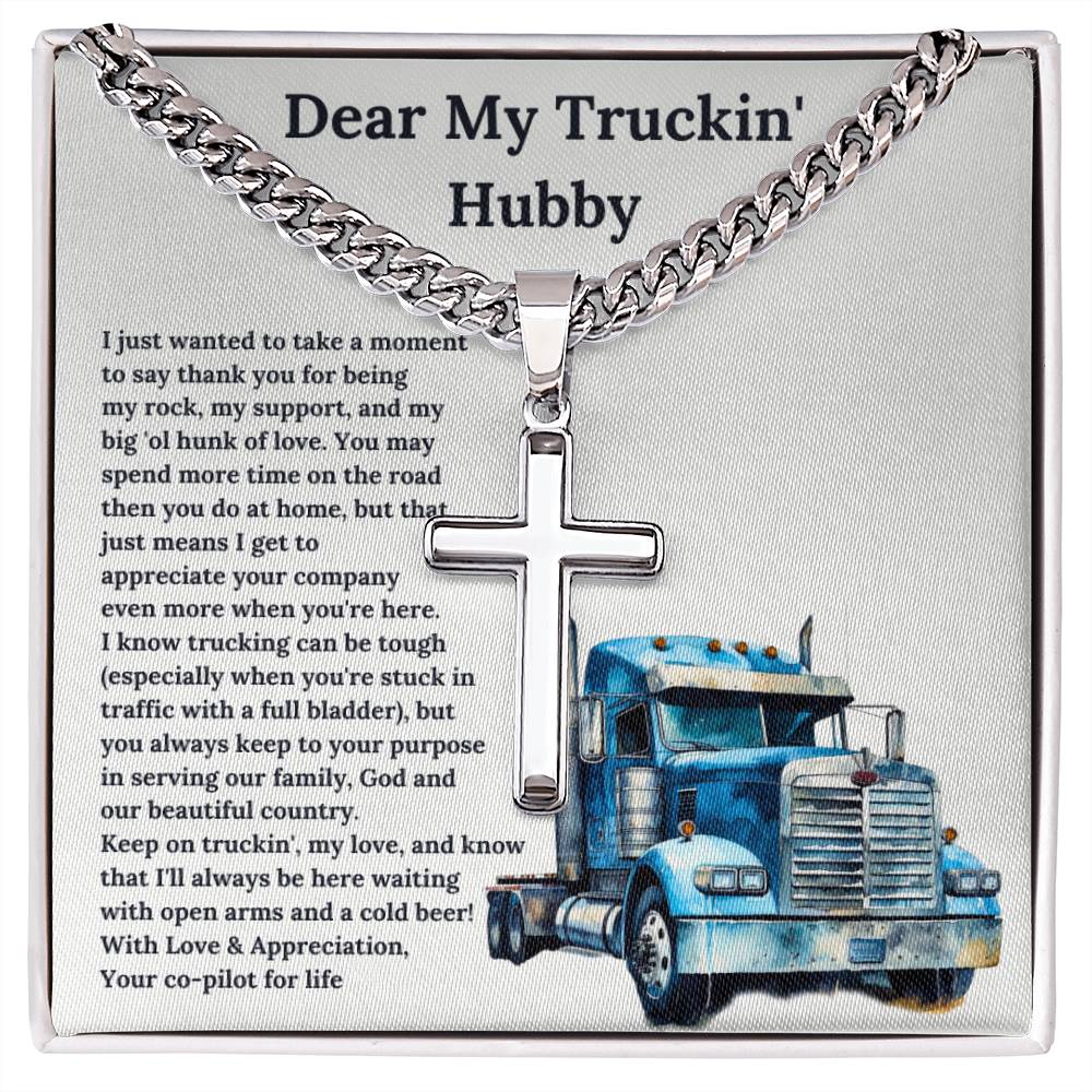 My Truckin' Hubby | Trucker Cross Necklace Gift