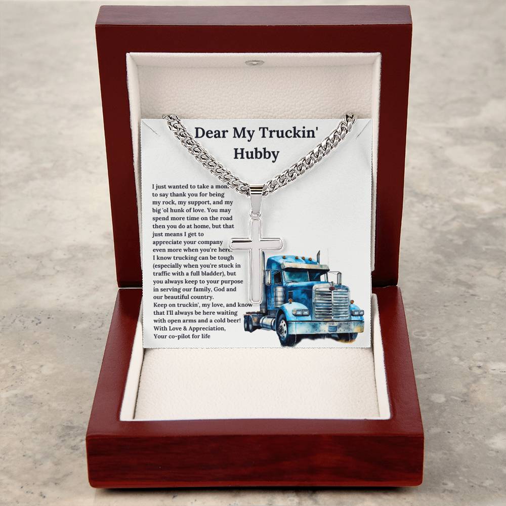 My Truckin' Hubby | Trucker Cross Necklace Gift