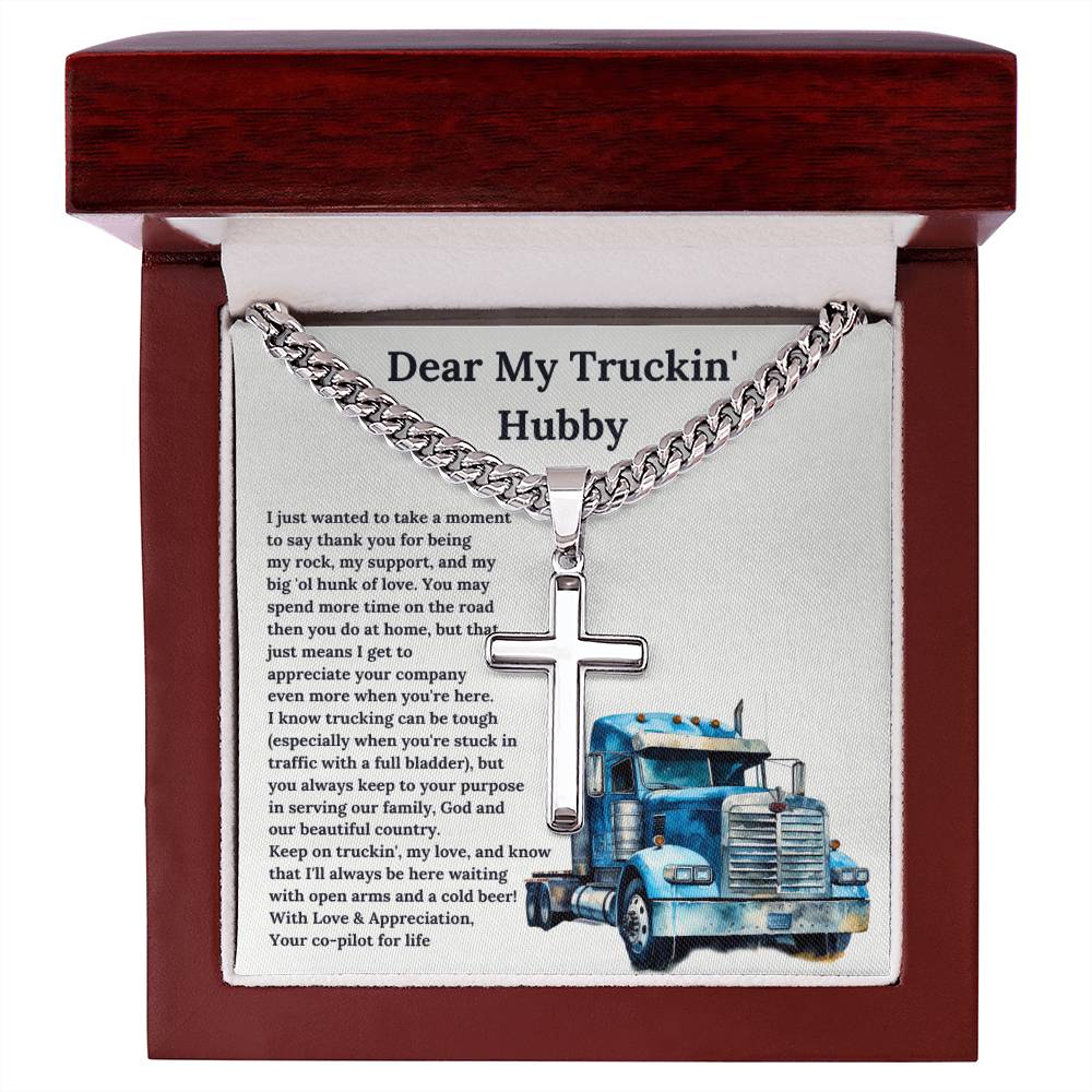 My Truckin' Hubby | Trucker Cross Necklace Gift