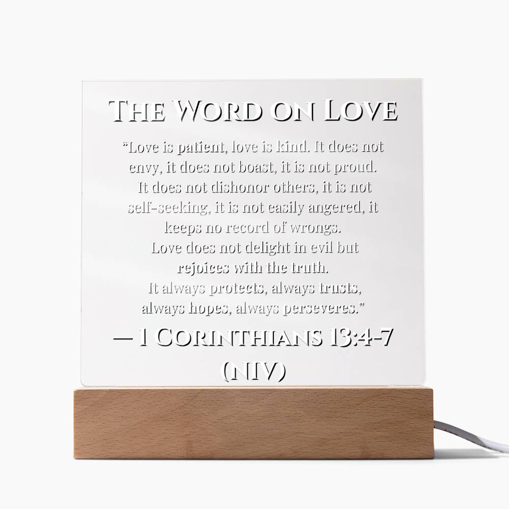 Bible Verse The Word On Love 1 Corinthians  13: 4-7 Acrylic LED Plaque Gift