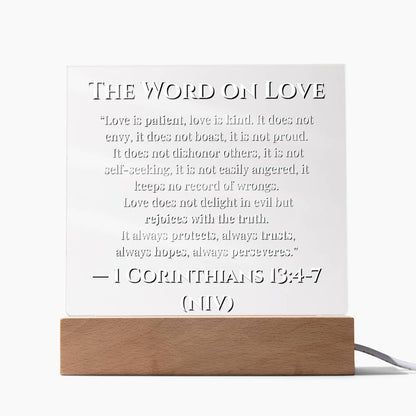 Bible Verse The Word On Love 1 Corinthians  13: 4-7 Acrylic LED Plaque Gift