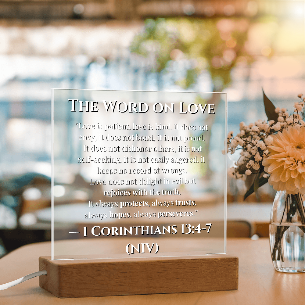 Bible Verse The Word On Love 1 Corinthians  13: 4-7 Acrylic LED Plaque Gift