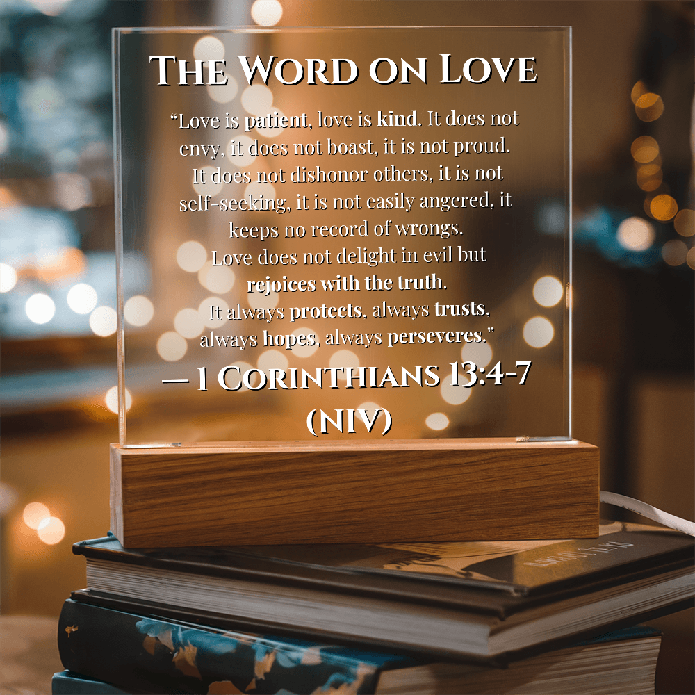 Bible Verse The Word On Love 1 Corinthians  13: 4-7 Acrylic LED Plaque Gift