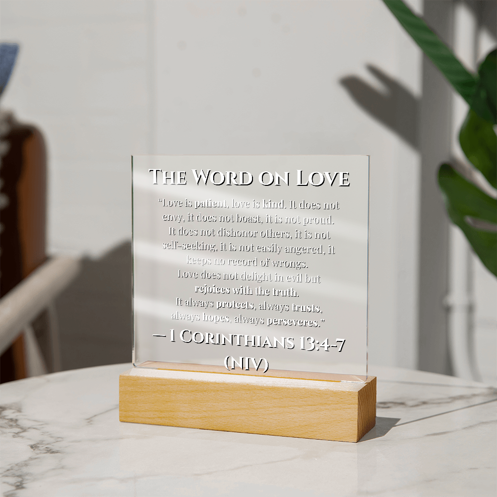 Bible Verse The Word On Love 1 Corinthians  13: 4-7 Acrylic LED Plaque Gift