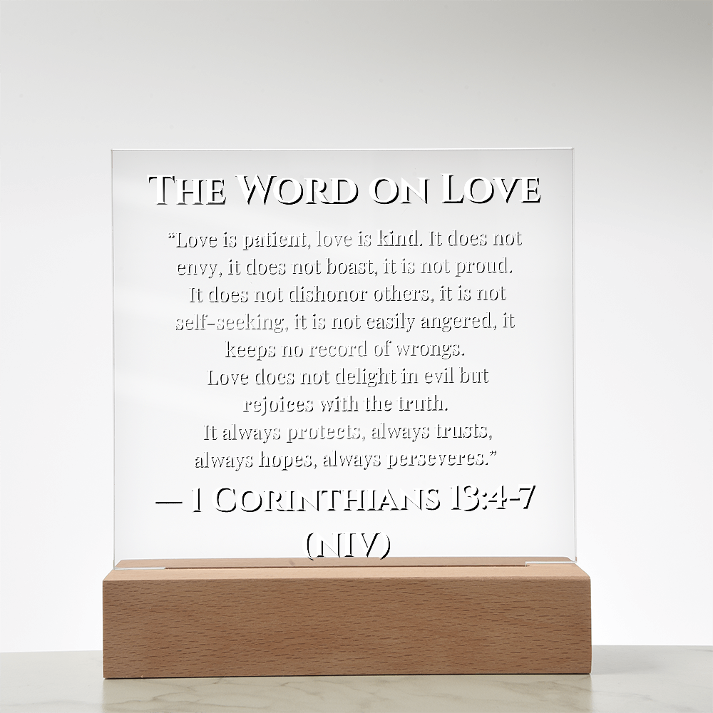 Bible Verse The Word On Love 1 Corinthians  13: 4-7 Acrylic LED Plaque Gift