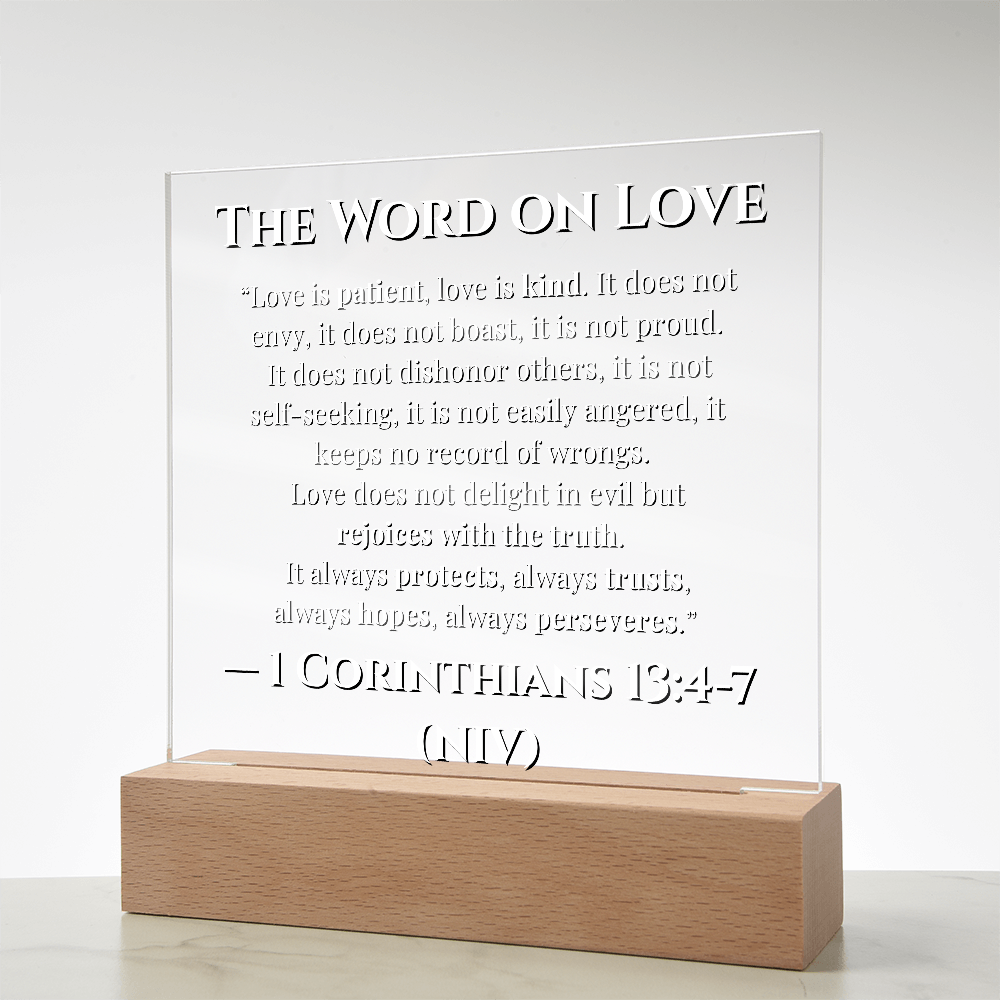 Bible Verse The Word On Love 1 Corinthians  13: 4-7 Acrylic LED Plaque Gift