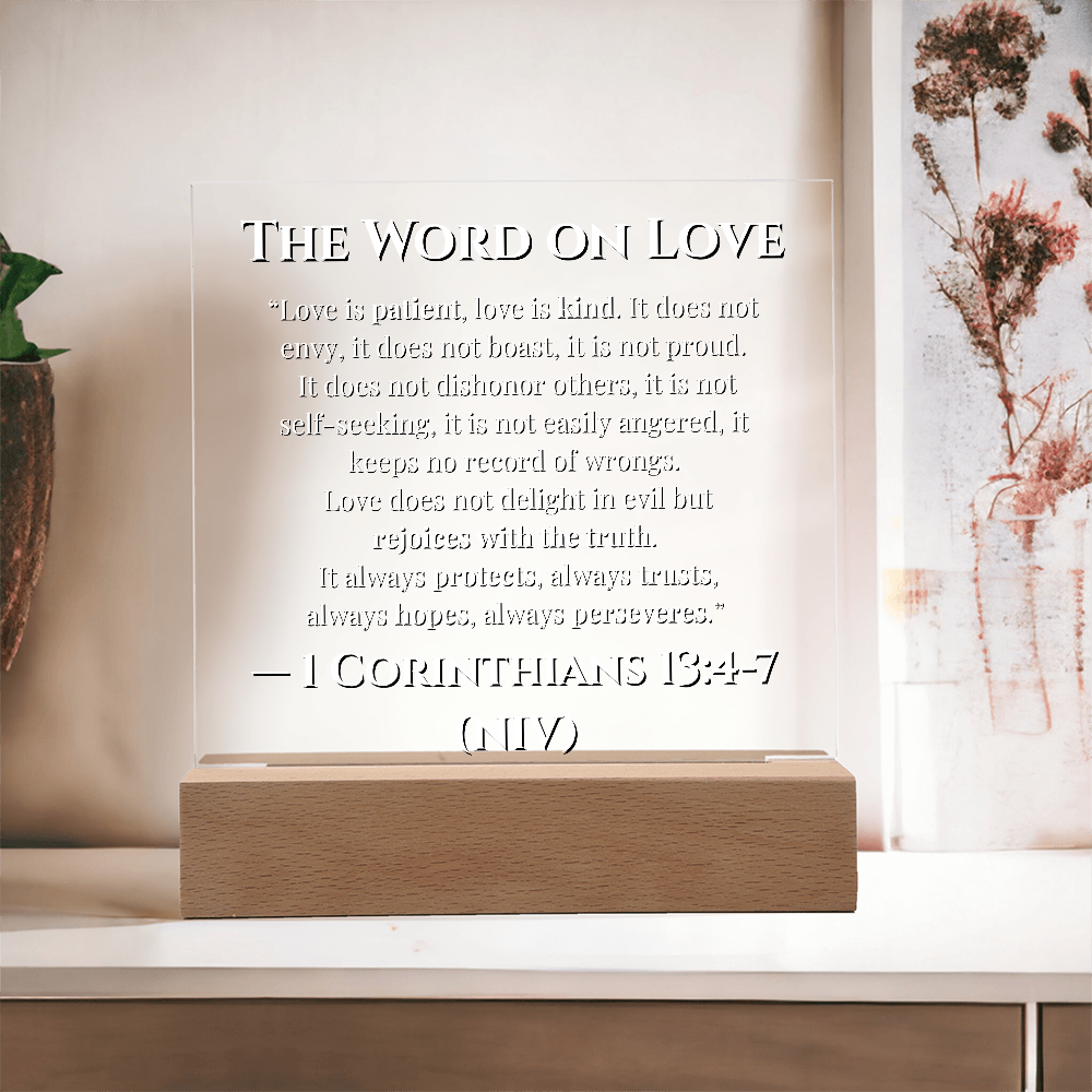 Bible Verse The Word On Love 1 Corinthians  13: 4-7 Acrylic LED Plaque Gift