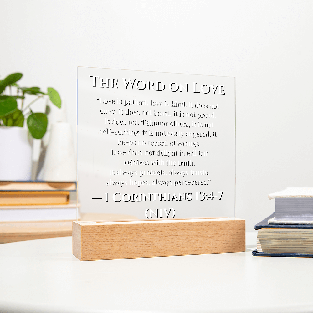 Bible Verse The Word On Love 1 Corinthians  13: 4-7 Acrylic LED Plaque Gift