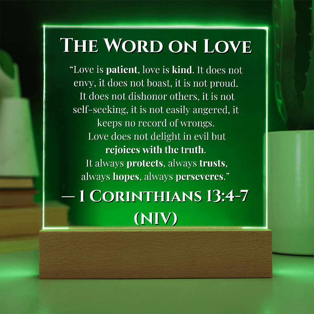 Bible Verse The Word On Love 1 Corinthians  13: 4-7 Acrylic LED Plaque Gift