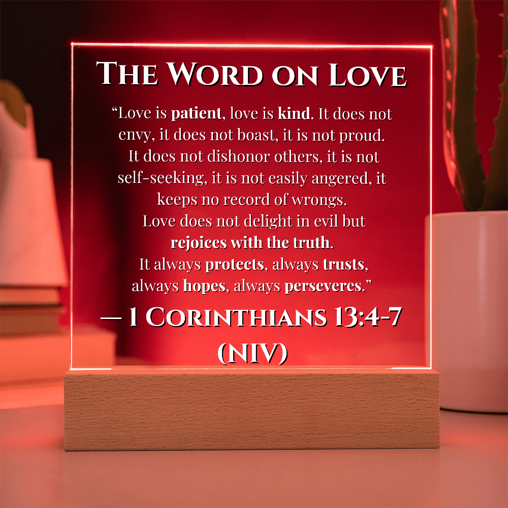 Bible Verse The Word On Love 1 Corinthians  13: 4-7 Acrylic LED Plaque Gift