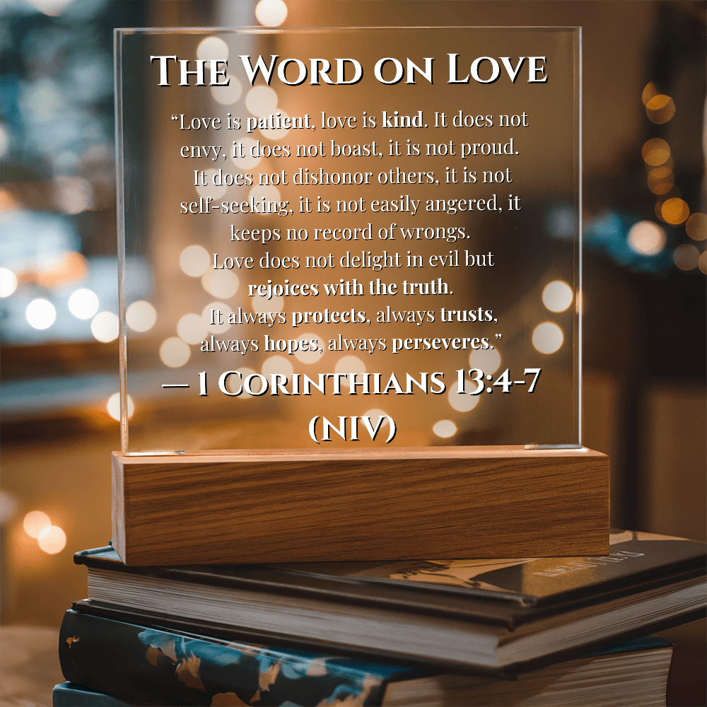 Bible Verse The Word On Love 1 Corinthians  13: 4-7 Acrylic LED Plaque Gift