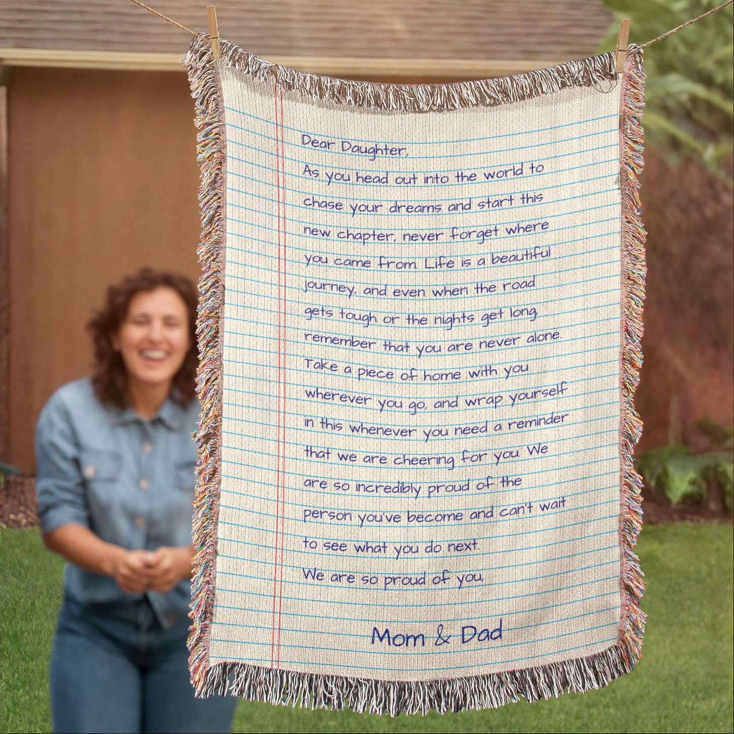 Love Mom And Dad Daughter Off To College Sentimental Letter Woven Blanket