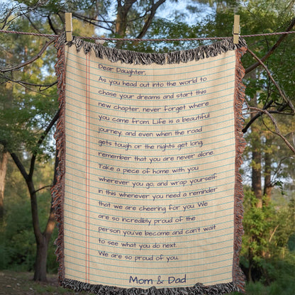 Love Mom And Dad Daughter Off To College Sentimental Letter Woven Blanket