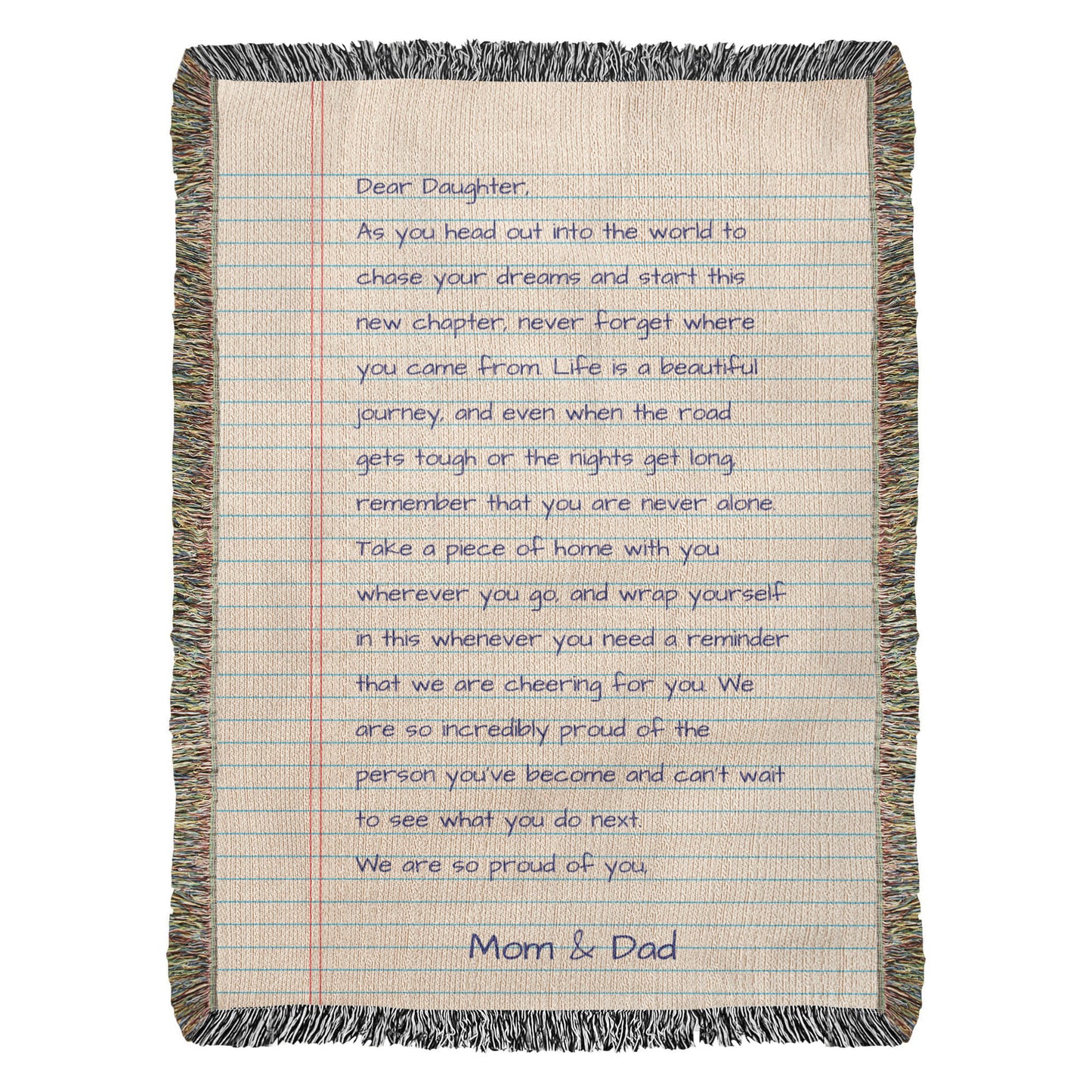 Love Mom And Dad Daughter Off To College Sentimental Letter Woven Blanket