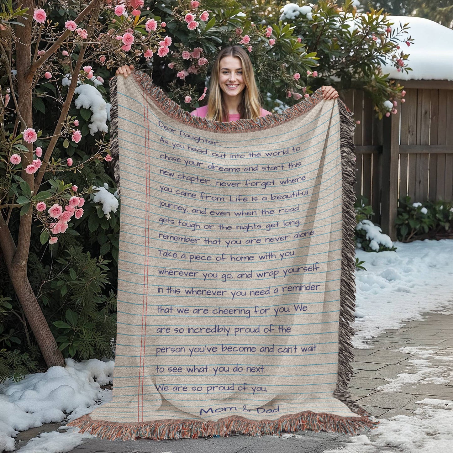 Love Mom And Dad Daughter Off To College Sentimental Letter Woven Blanket