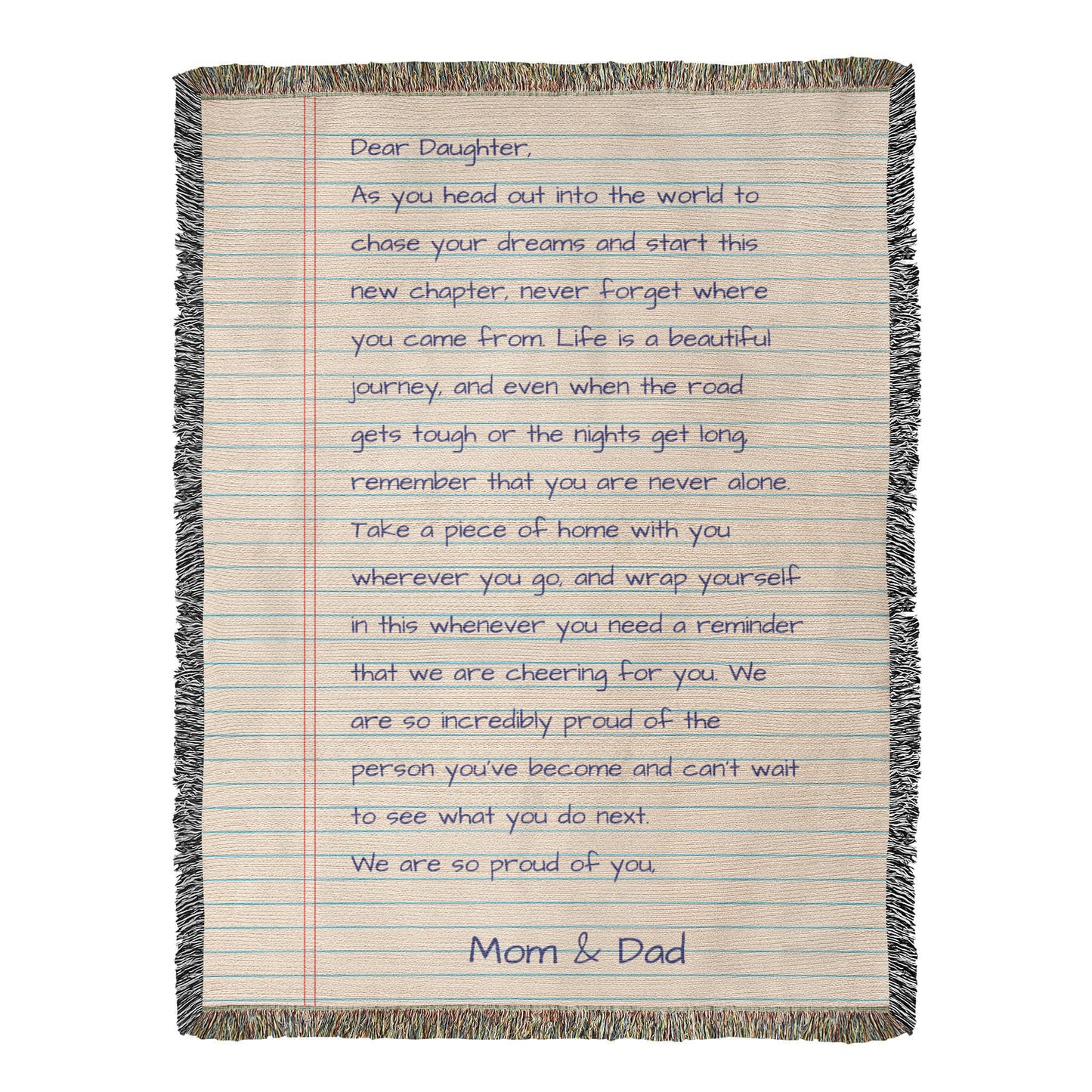 Love Mom And Dad Daughter Off To College Sentimental Letter Woven Blanket